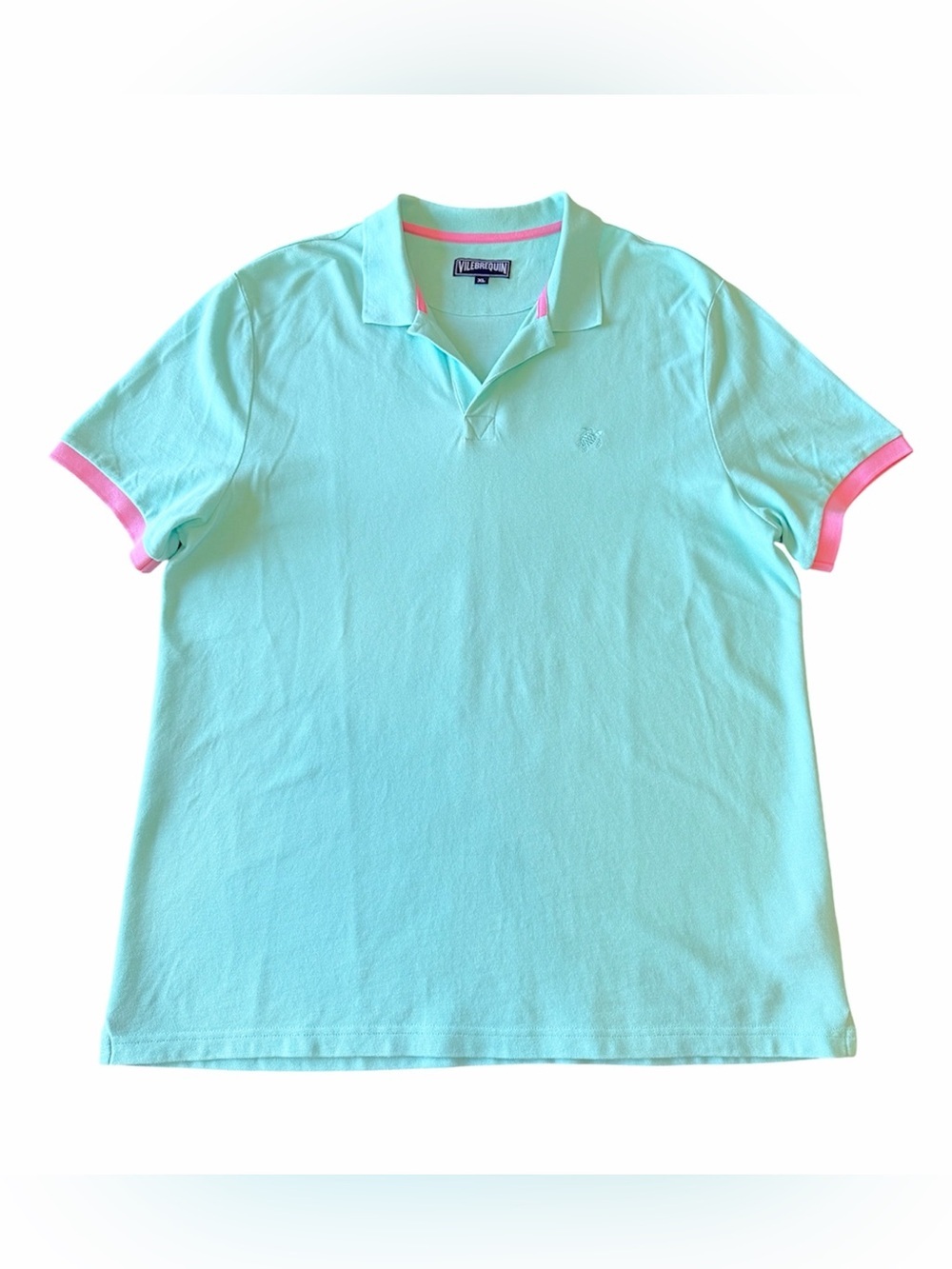 Vilebrequin men's polo tshirt microwaffle knit, turquoise pink, short sleeve XL